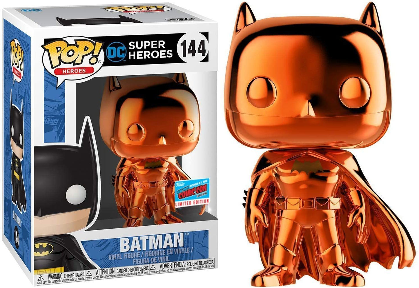 Funko POP! Heroes DC Super Heroes Batman #144 [Orange Chrome] NYCC 2018 Convention Sticker Exclusive
