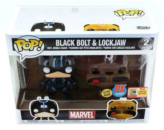 Funko POP! Marvel Black Bolt (Blue - Glow) & Lockjaw (Teleporting) (2-Pack) PX Eclusive SDCC Sticker Limited Edition