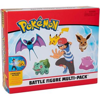 Jazwares Pokemon Battle Figure Multi Pack Set with Launching Action 6 Pieces Featuring Ash