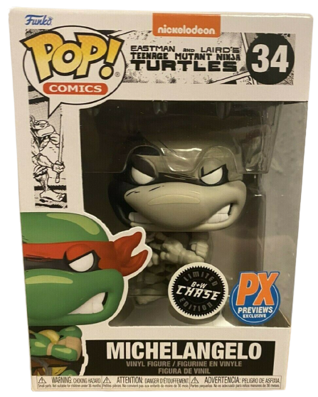 Funko POP! Comics CHASE Teenage Mutant Ninja Turtles Michaelangelo #34 [Black and White] Exclusive