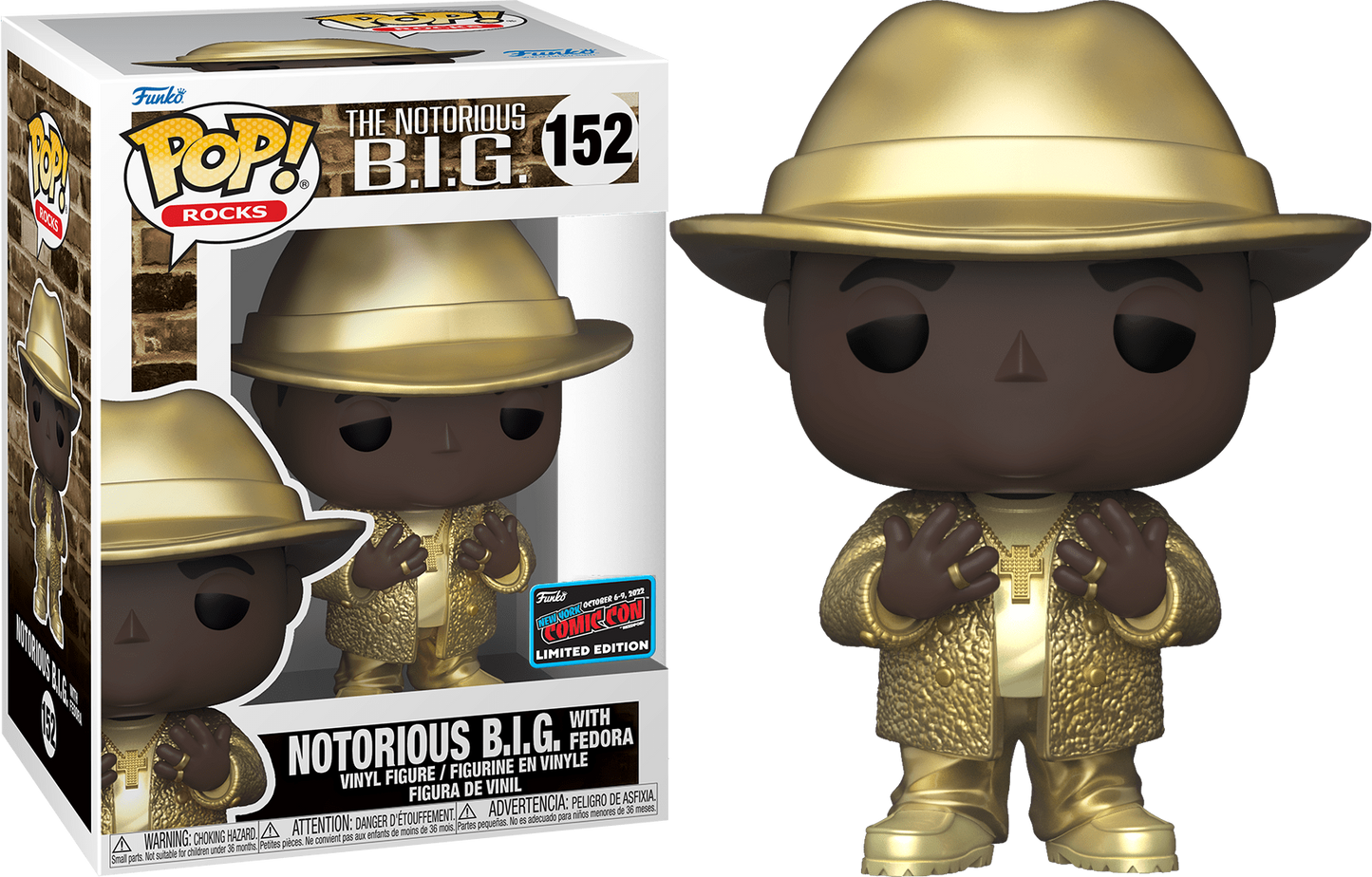 Funko POP! Rocks The Notorious B.I.G. with Fedora (Gold Outfit) #152 Limited Edition 2022 NYCC Exclusive Sticker