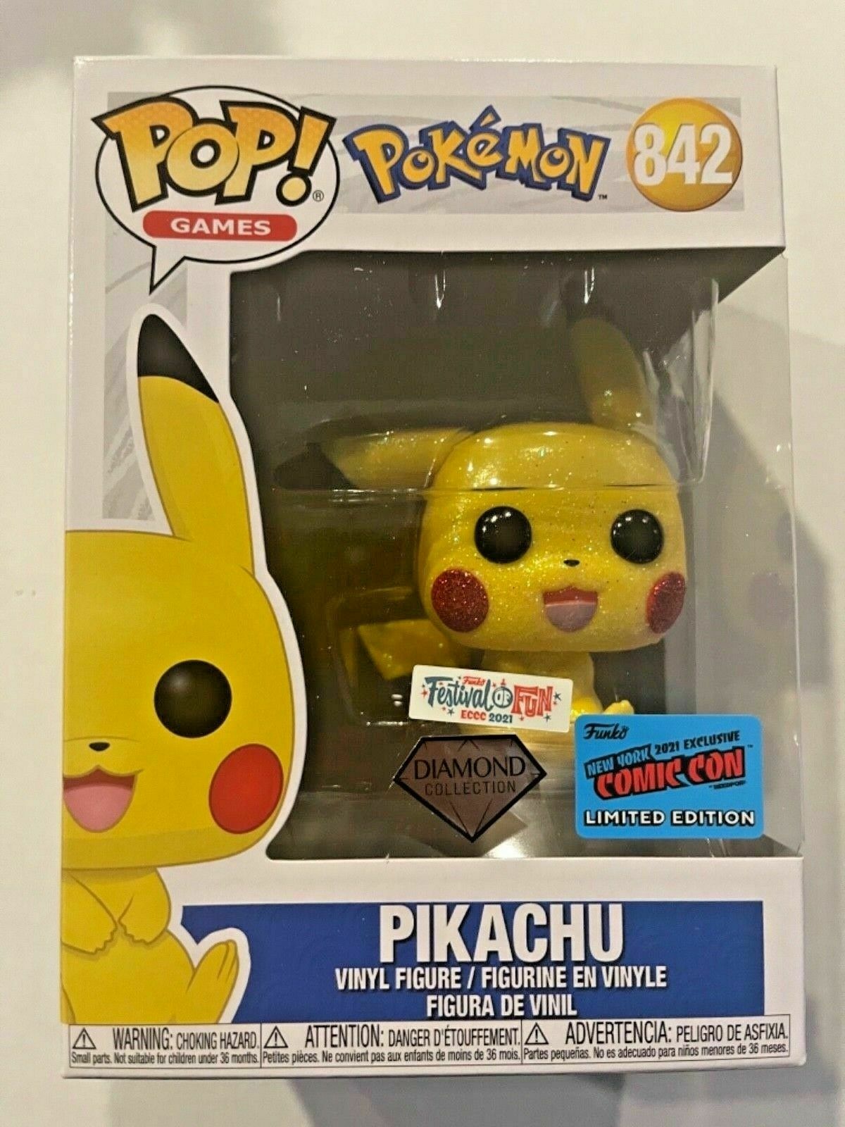 Funko POP! Games Pokemon Pikachu [Diamond] #842 NYCC Limited Edition Convention Sticker Exclusive