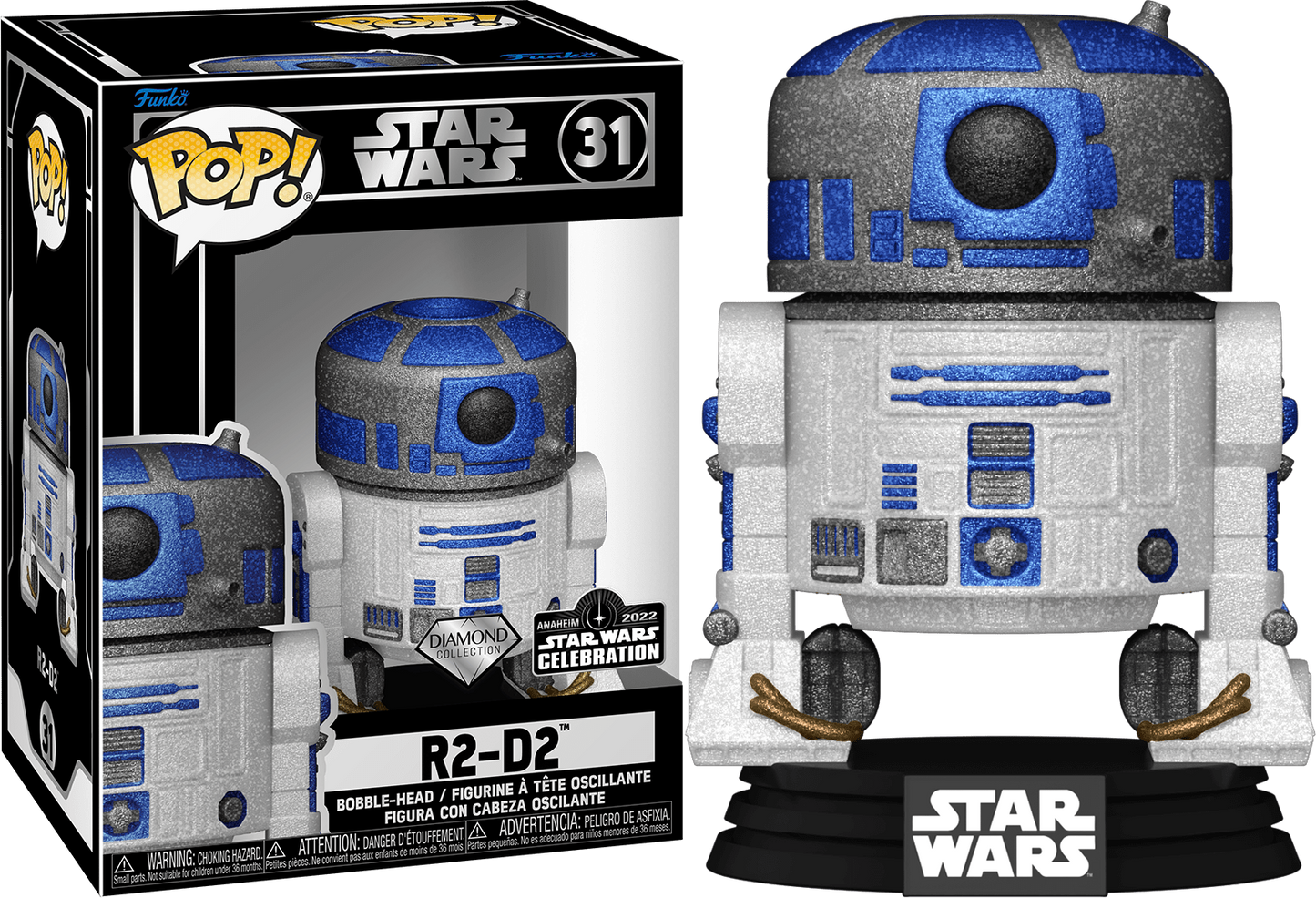 Funko POP! Star Wars R2-D2 #31 [Glitter Diamond] Star Wars Celebration 2022 Sticker Exclusive