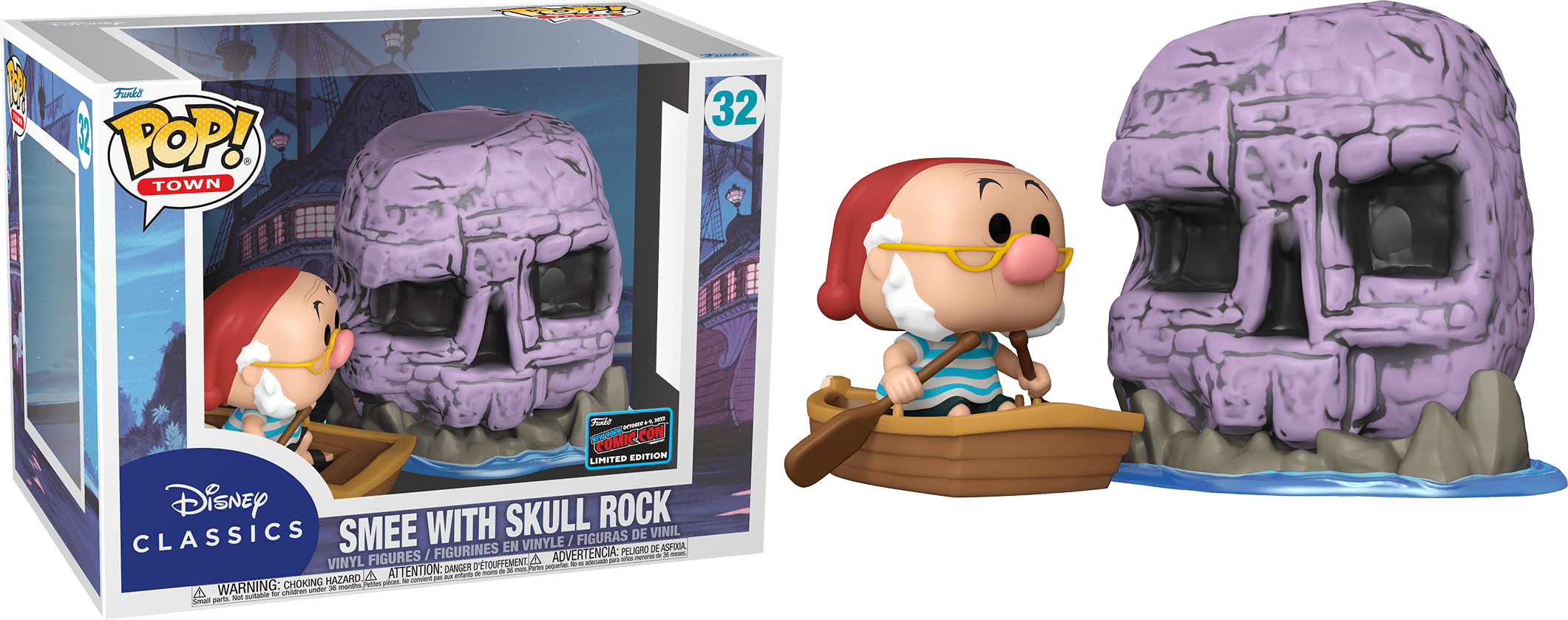 Funko POP! Town Disney Classics Peter Pan Smee with Skull Rock #32 Limited Edition 2022 NYCC Exclusive Sticker