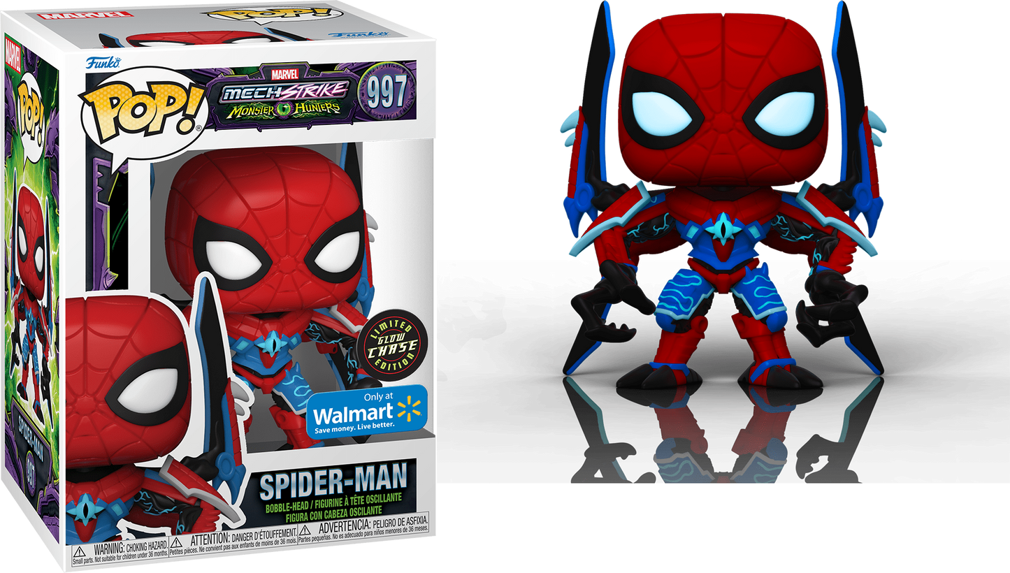 Funko POP! Marvel Mech Strike Monster Hunters CHASE Spider-Man #997 [Glows in the Dark] Exclusive