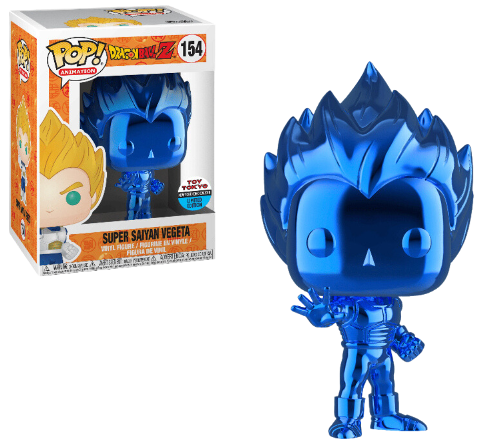 Funko POP! Dragon Ball Z Vegeta Super Saiyan [Blue Chrome ] #154 Toy Tokyo NYCC 2018 Limited Edition Convention Sticker Exclusive
