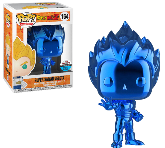 Funko POP! Dragon Ball Z Vegeta Super Saiyan [Blue Chrome ] #154 Toy Tokyo NYCC 2018 Limited Edition Convention Sticker Exclusive