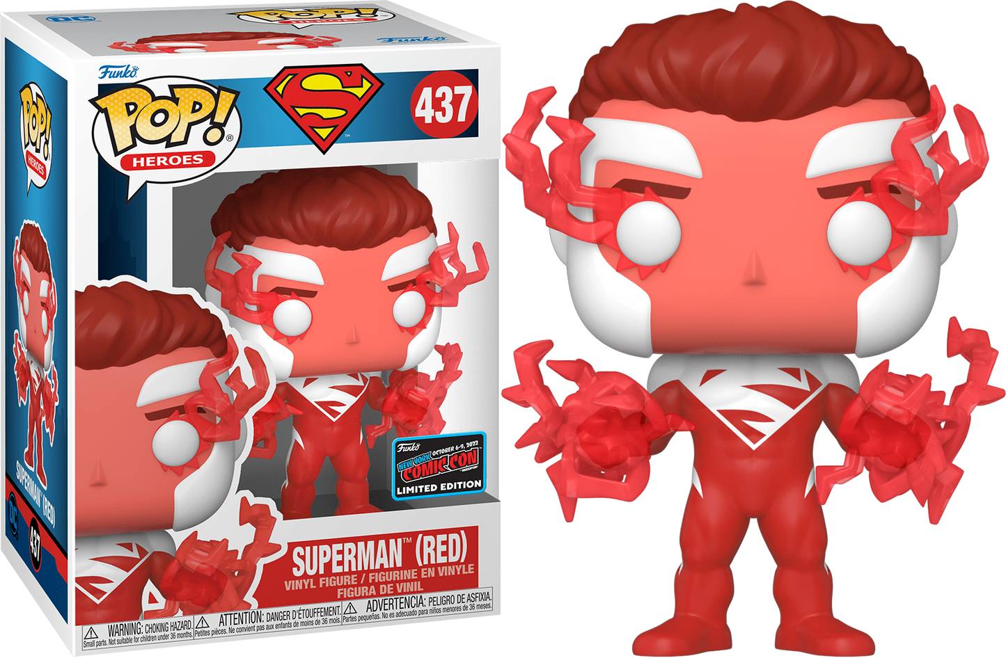 Funko POP! DC Heroes Superman (Red) #437 Limited Edition 2022 NYCC Exclusive Sticker