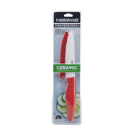 Farberware Professional 5-inch Ceramic Utility Knife with Red Blade Cover and Handle