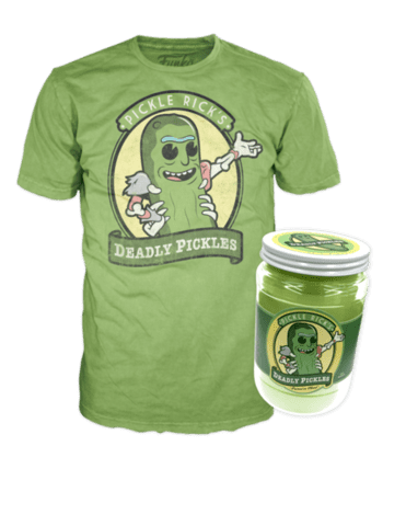 Funko POP! Tees Rick and Morty Pickle Rick's Deadly Pickles Jar Size Medium T-Shirt
