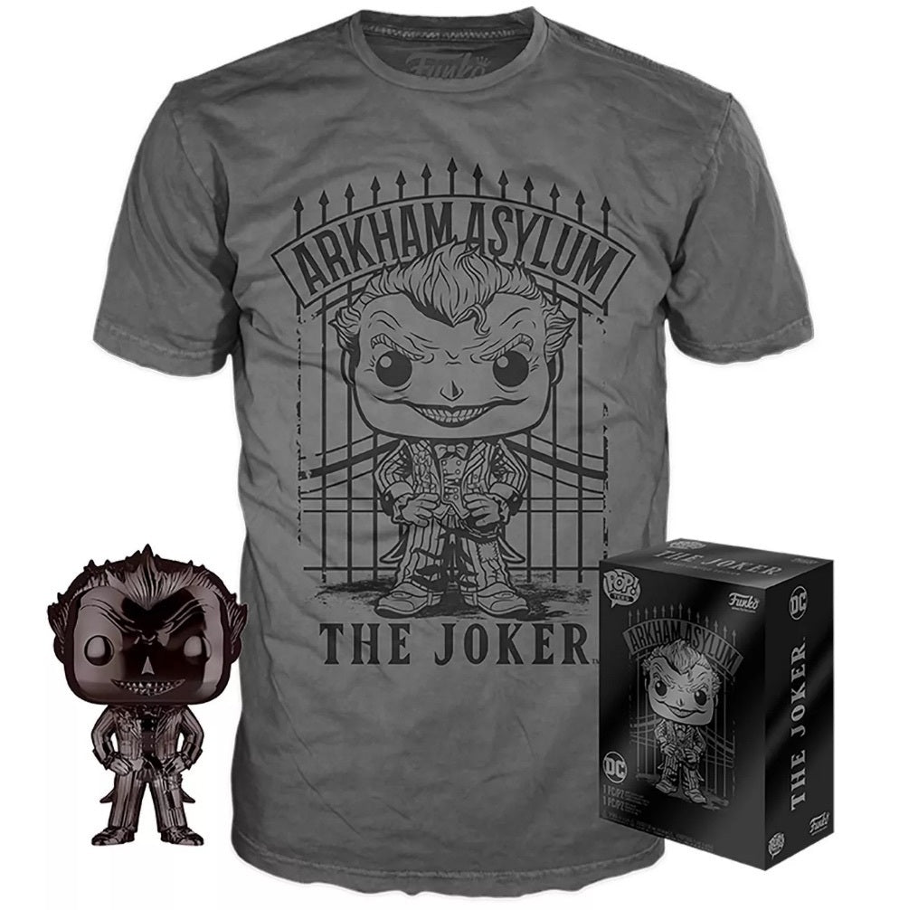 Funko POP! and Tee DC Batman Arkham Asylum Joker [Black Chrome] with Size Large T-Shirt Collectors Box Exclusive