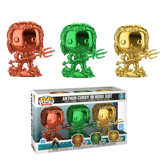 Funko POP! Heroes DC Aquaman Arthur Curry In Hero Suit 3-Pack [Chrome] Funko Shop Exclusive