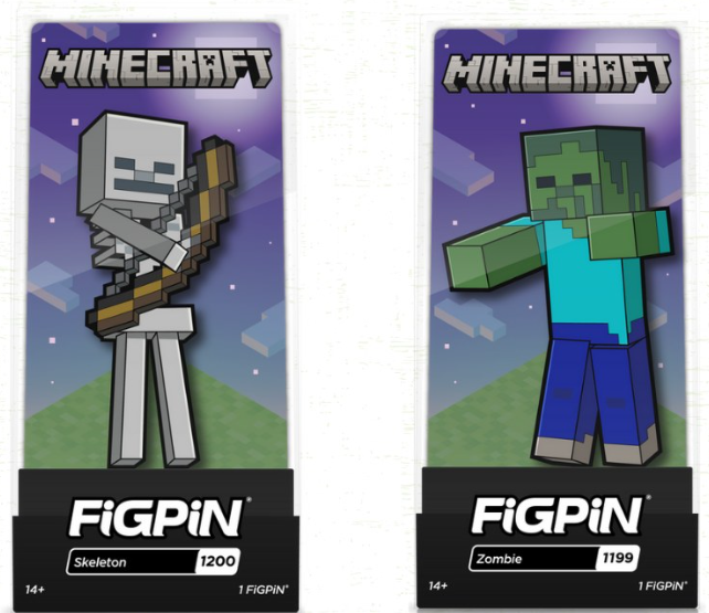 FiGPiN Minecraft Zombie  + FiGPiN Minecraft Skeleton + FiGPiN The Simpsons: Treehouse of Horror; Kang #1068